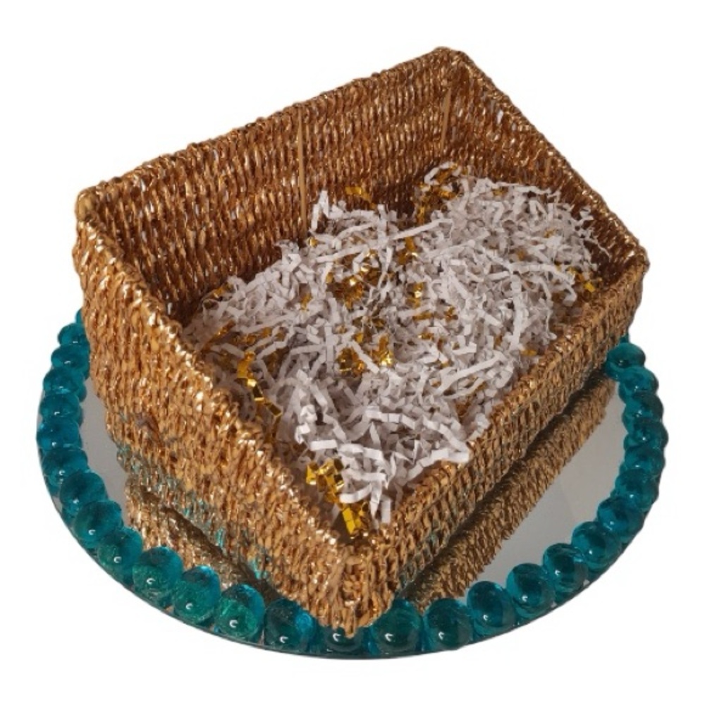 Gold Woven Gift Basket with crinkle cut paper